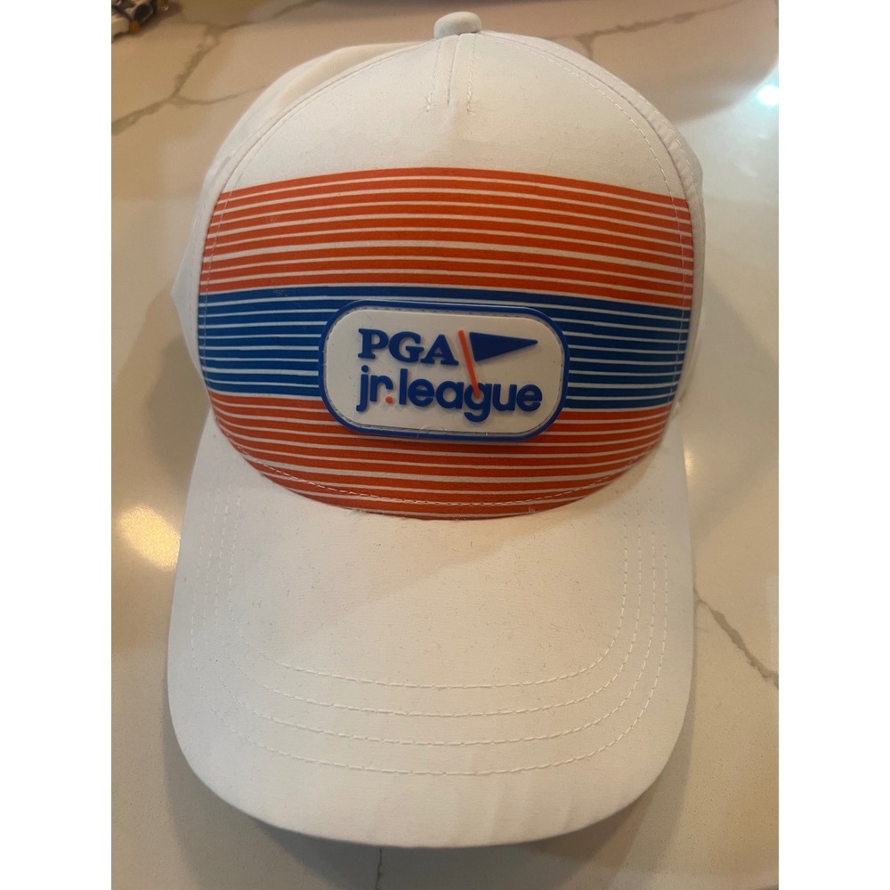 Garb‎ PGA Jr League Golf Hat White Orange Blue Striped Adult Size Adjustable Cap